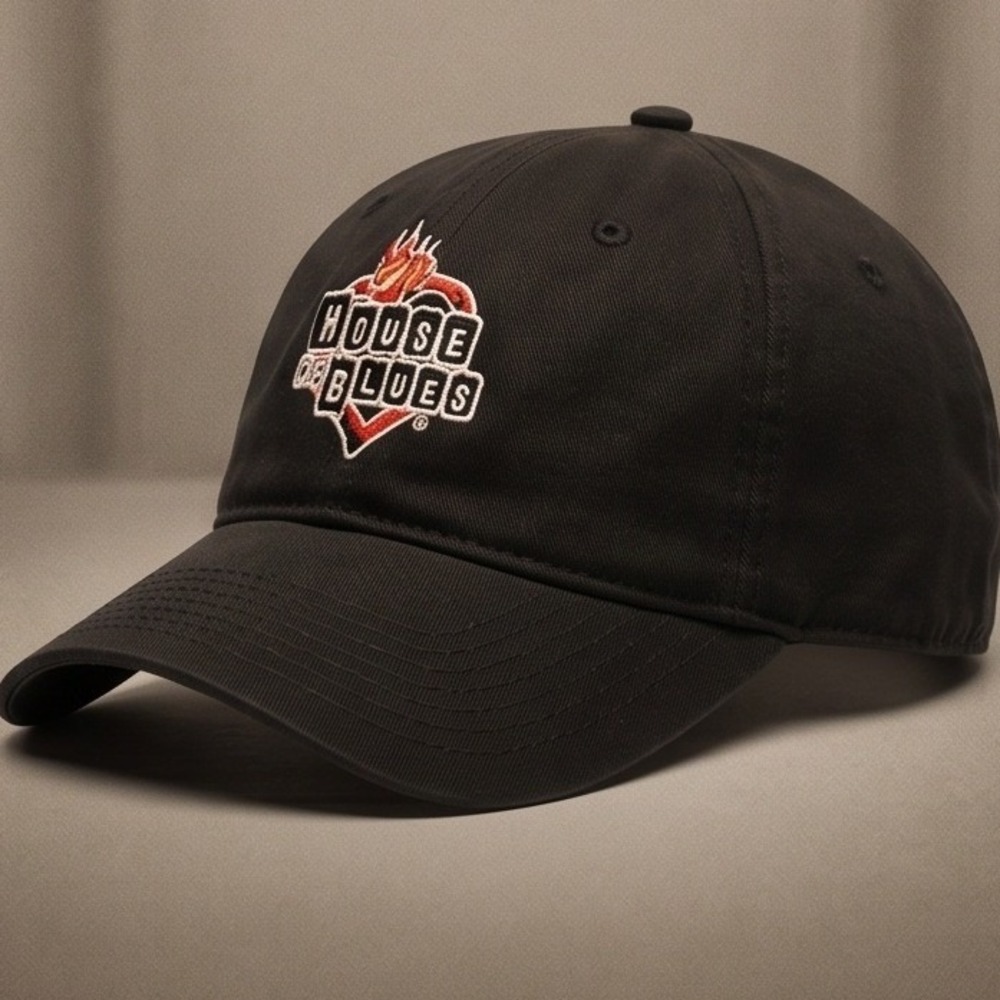 House of Blues Black Cotton Stretch Fit Baseball Hat M/L Music Venue Logo Cap